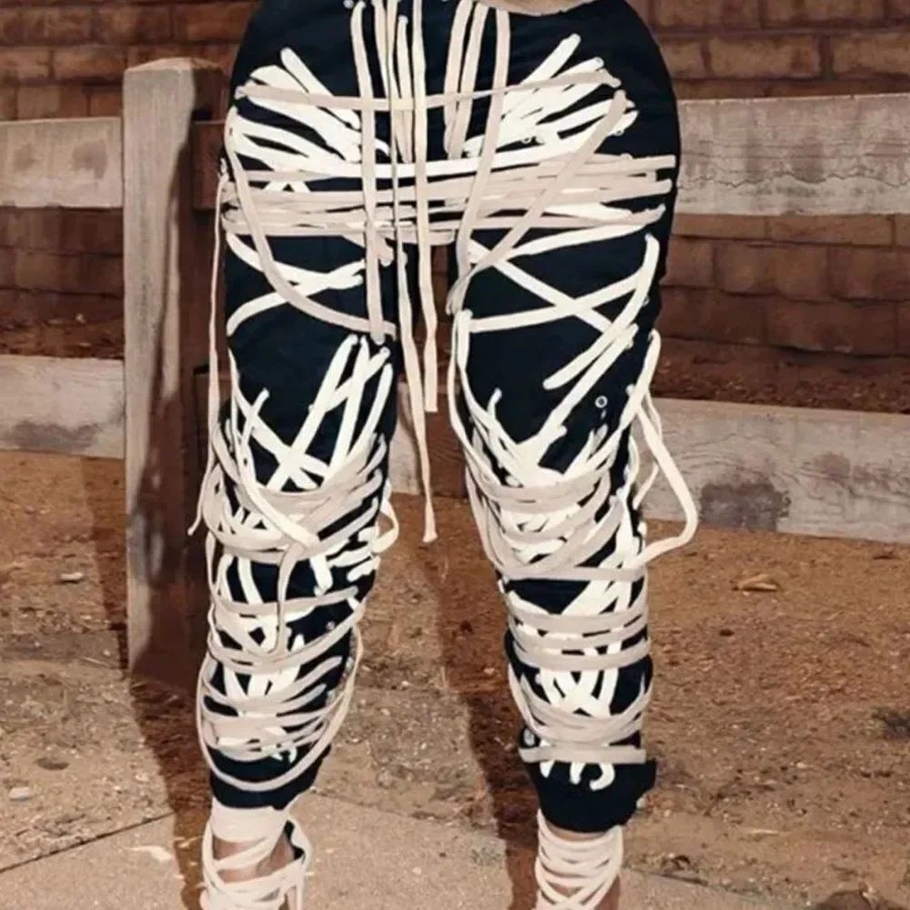 Black Off-White Wide Straps Pockets Jogging Jogger Pants NWT - Picture 4 of 4